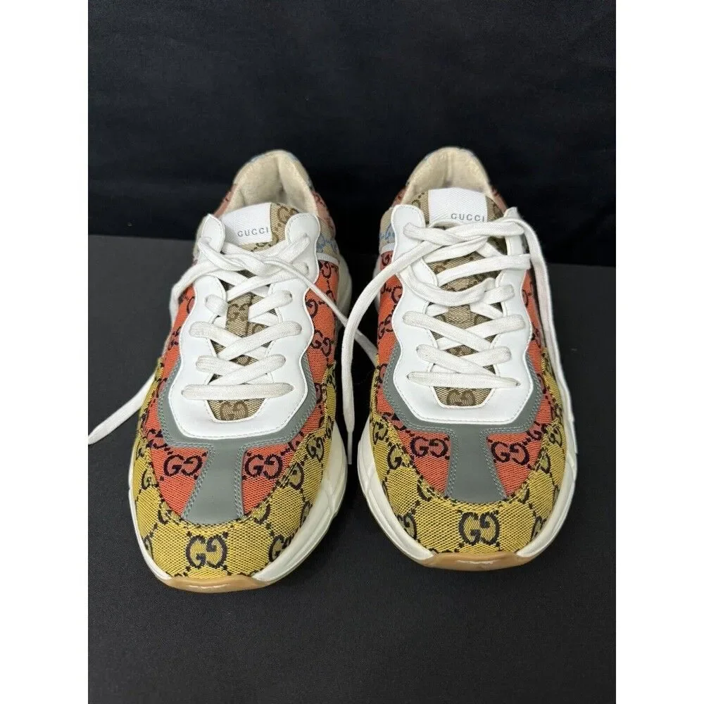 Gucci Rhyton Jacquard Monogram Multicolor Beige Sneakers Authentic Mens 11.5